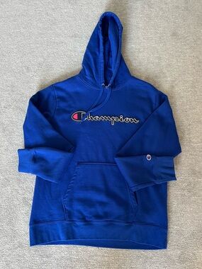 Champion Royal Blue Authentic Athleticwear Embroidered Script Hoodie Sz.  L